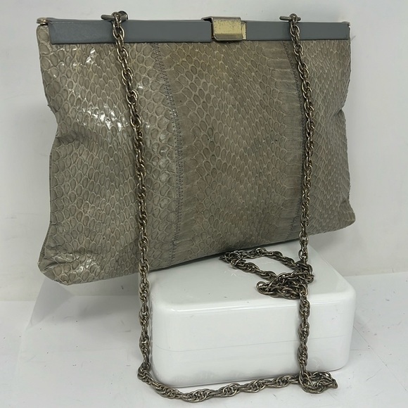Snakeskin Gray Top Structures Clutch Shoulder Bag - Picture 1 of 11